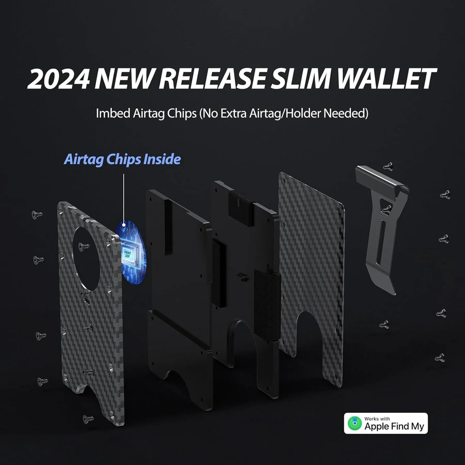 Wallet with Built in Airtag Chip, RFID Blocking Credit Card Holder,  Compatible with Find My iOS Only, Detachable Money Clip