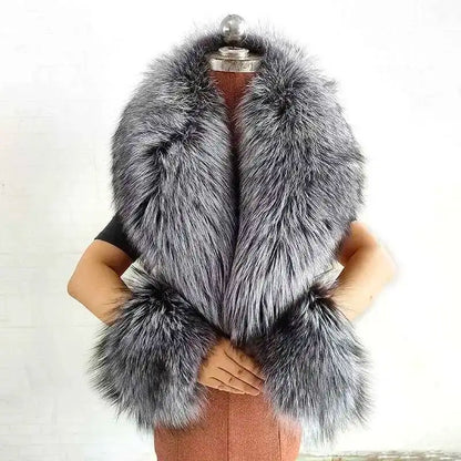 Real Fox Fur Collar Cuffs Set For Women Men Winter Neck Warmer Furry Scarf Fluffy Pelt Fur Shawl Coat Overcoat Fashion Accessory