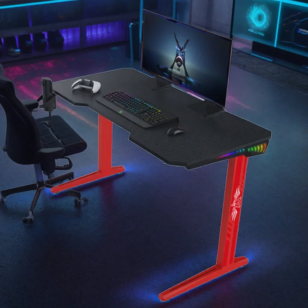 A Modern carbon fiber desktop large pc desk gaming custom adjustable big picture black computer gaming led desks for office