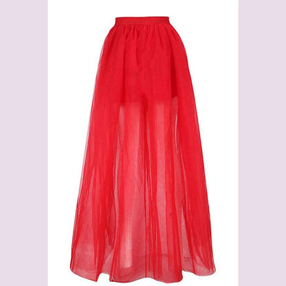 MisShow Gothic Women Hi-Lo Long Tulle Tutu Punk Skirt Elastic Waist High Low Mesh Net Halloween Cosplay Costume Maxi Skirts