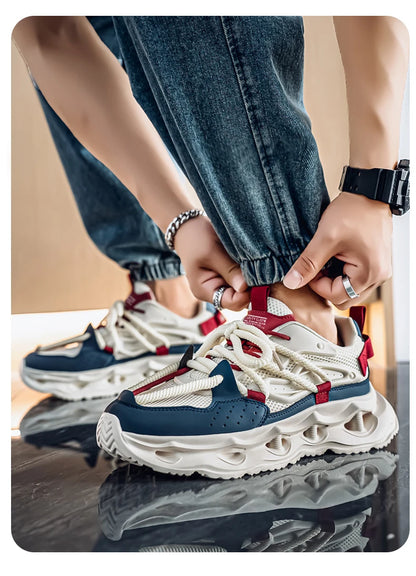 Men's sports shoes four seasons new thick-sole non-slip outdoor casual running shoes student light breathable soft-sole sneakers - Kimlud