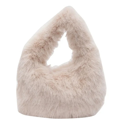 Solid Color Faux Fur Bag for Women Winter Soft Plush Handbags Ladies Small Elegant Tote Bags Fashion Trend Female Furry Purse