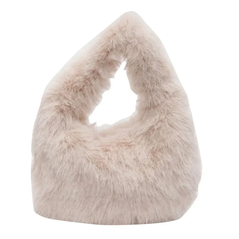 Solid Color Faux Fur Bag for Women Winter Soft Plush Handbags Ladies Small Elegant Tote Bags Fashion Trend Female Furry Purse