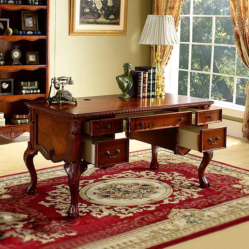 American solid wood desk home computer office rack combination writing desk chair - Kimlud