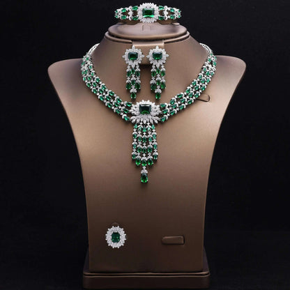 2024 Bridal Zirconia Full Jewelry Sets For Women Party 4pcs Luxury Dubai Nigeria CZ Crystal Wedding Necklace Sets