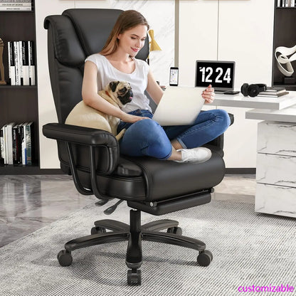 Big and Tall Office Chair 400LBS, 160° High Back Reclining Office Desk Chair with Wide Seat, Arms, Footrest, Black - Kimlud