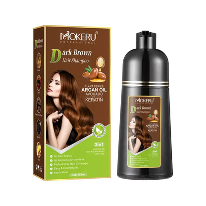 Mokeru Argan Oil Natural Avocado Keratin Long Lasting Dark Coffee Brown Permanent Hair Dye Shampoo for Gray Hair Coverage