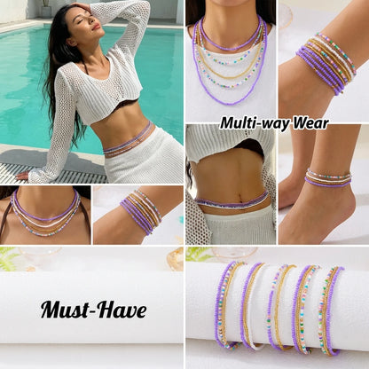 5Pcs/Set Boho Colorful Rice Beads Waist Chains For Women Girls Summer Beach Bikini Elastic Belly Belt Waistband Y2K Jewelry Gift - Kimlud