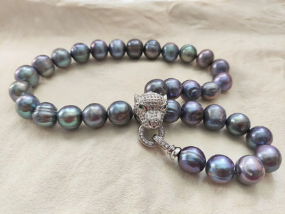 Baroque AAAA+12-11mm Natural Haiti Black Blue Pearl Necklace 925s 16in 18in 20in 22in 24in 35in