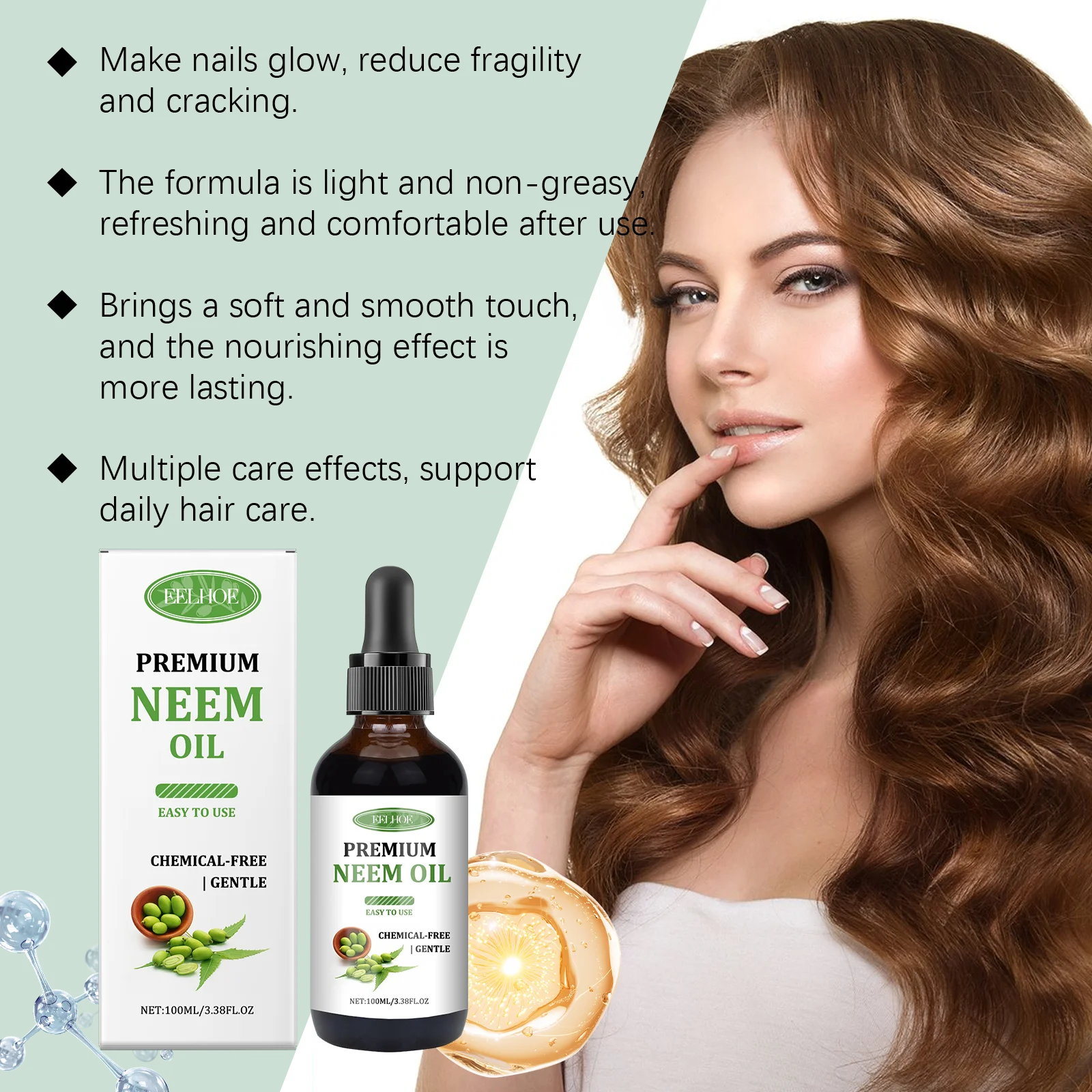 Pure Neem Oil Hair Serum Repairing Damaged Dry Split End Hydrating Nourishing Smoothing Soften Hair Essential Oil Hair Care