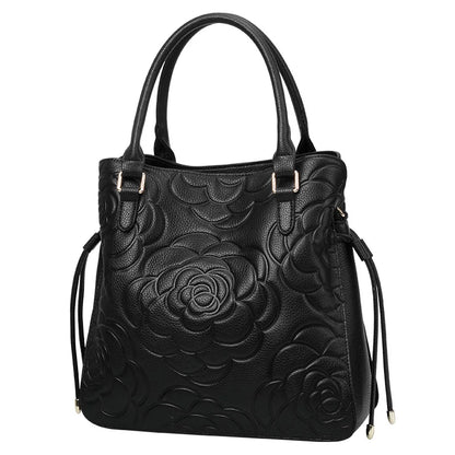 Aidrani Fashion Genuine Leather Women's Bag Large Capacity Women's Handbag Black Embossed Cowhide Shoulder Bag