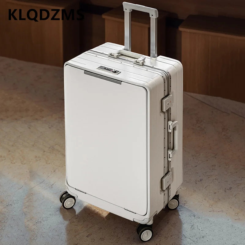 KLQDZMS Cabin Suitcase Travel Bag 20"24"26 Inch Boarding Box Aluminum Frame Trolley Case Front Opening Studen Laptop Luggage