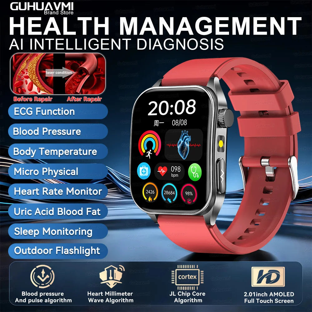 2025Hot AI-GPT Diagosis ECG Health SmartWatch Blood Pressure Lipid Uric Acid 650nm Dual-Probelaser Heart Analysis Smart bracelet