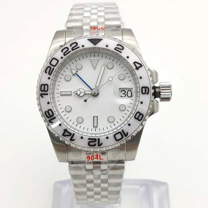 Men's New Elegant White GMT Watch, NH34 Movement, Sapphire Glass, Stainless Steel Waterproof Men's Mechanical Watch
