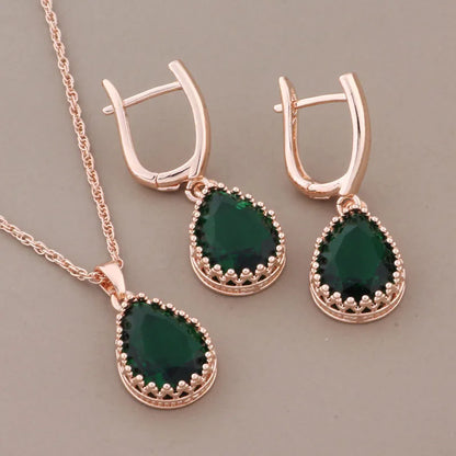 New Trend Luxury Quality Dangle Earring And Pendant Sets for Women 585 Rose Gold Color Wedding Jewelry Set