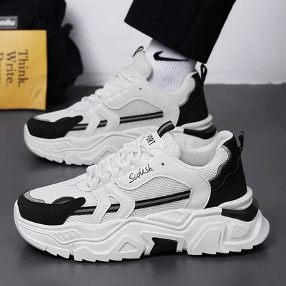 New Fashion Mens Thick Sole Platform Sneakers Breathable Mesh Lightweight Low Top Dad Shoes Casual Sports Walking Shoes - Kimlud