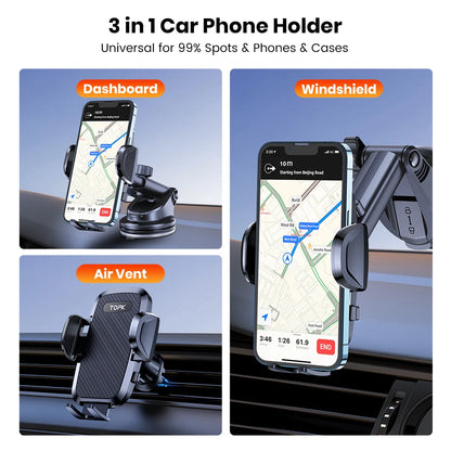 TOPK Car Phone Holder 2 in 1 Car Phone Mount for Car Dashboard/Windscreen One Button Release and 360° Rotation for All Phones