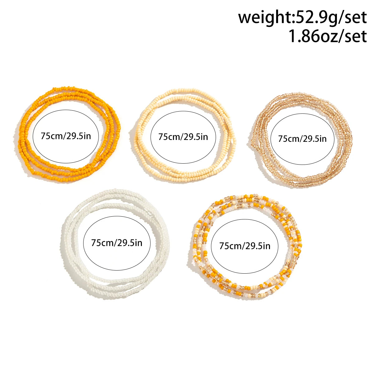 5Pcs/Set Bohemian Coloful Rice Bead Waist Chain for Women Sexy Bikini Multilayer Thin Belt Belly Chain Summer Beach Body Jewelry - Kimlud
