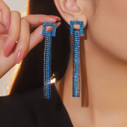 Silver Rhinestones Earrings for Women Sparkly Long Linear Dangle Earrings Dangle Tassels Statement Earrings Bridal Wedding