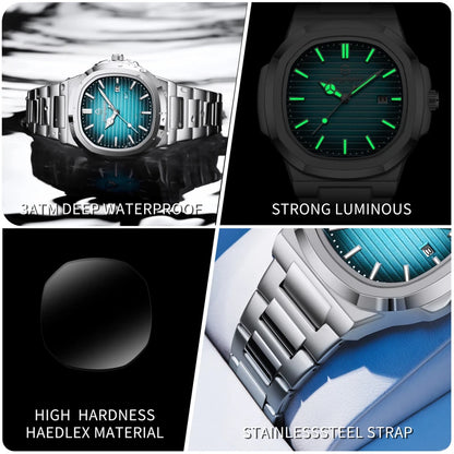 2025 New Luxury Military Man Watch Square Waterproof Luminous Date Week Men Watch Stainless Steel Quartz Men's Watches Reloj+box