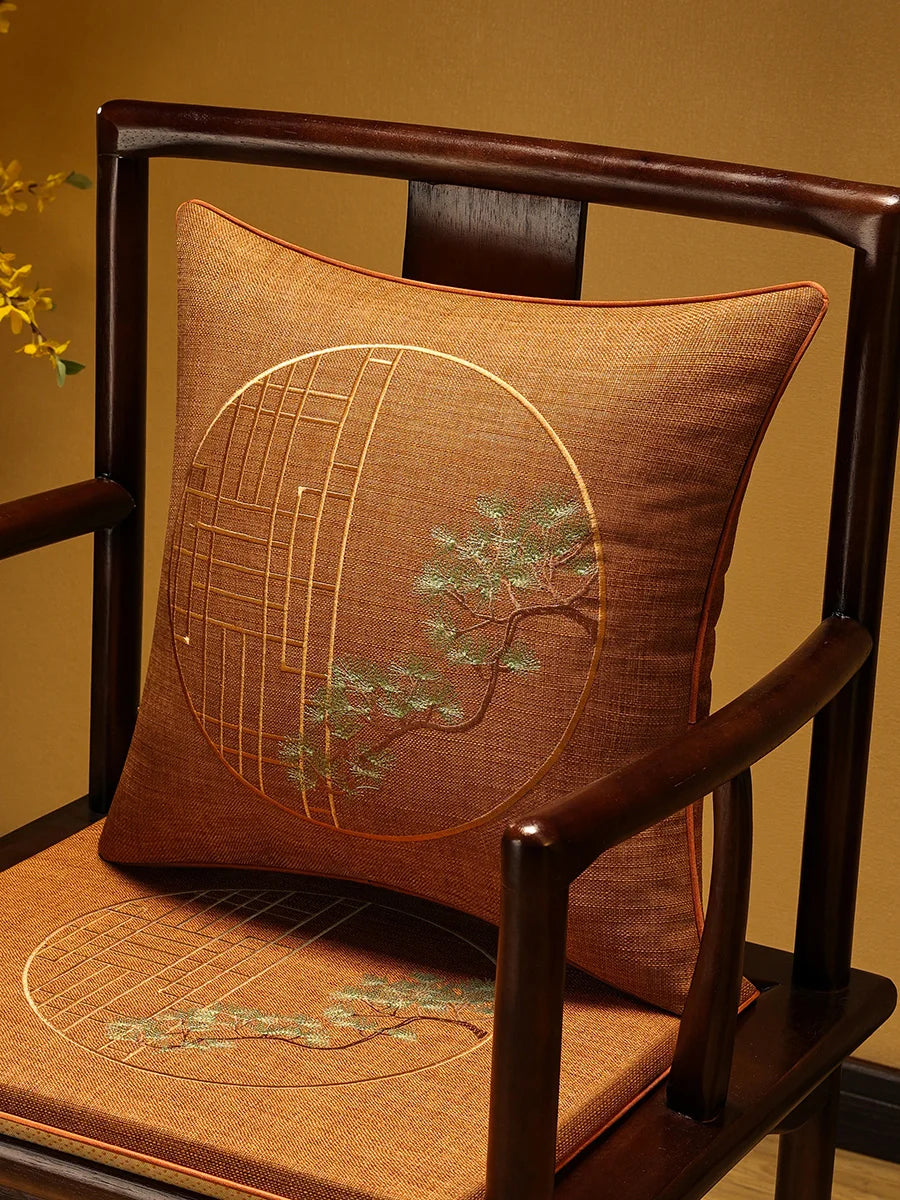 Embroidered Chinese Luxury Cushion Cover 45x45cm Elegant Crane Decorative Linen Pillowcase Living Room Sofa Autumn Pillow Covers