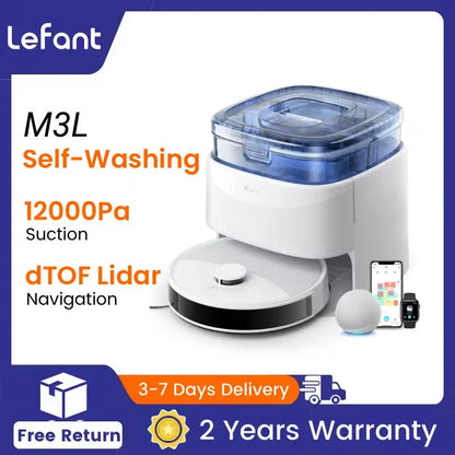 LEFANT M3 M3L Robot Vacuum Cleaner with Mapping, 12000Pa Suction, Emptying Station, Automatic Washing and Drying, DTOF Laser