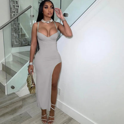 Sexy Spaghetti Strap High Split Party Dress Women Night Sleeveless Backless Slim Bodycon Maxi Dress Elegant Birthday Prom Dress