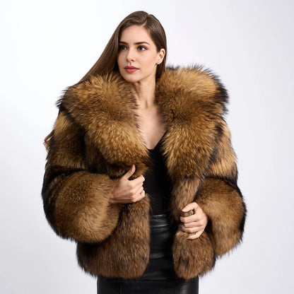 Genuine Raccoon Fur Coat With Hood Women's Winter Jacket Real Full Skin Raccoon Fur Jacket High Quality Natural Fur Jacket