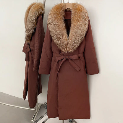 OFTBUY Long Puffer coat Real Fox Fur White Duck Down Coat New Winter Women Collar Fluffy  Jacket Female Thick Warm Reality Fur