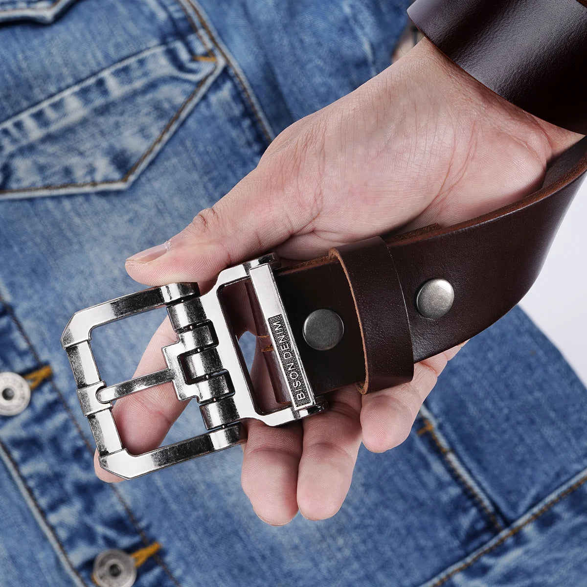 BISON DENIM High Quality Men's Belt Retro Genuine Leather Strap Luxury Designer Pin Buckle Belt for Men Jeans Ideal Gift For Men