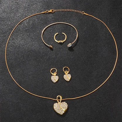 Women's Quartz Watch Gold Luxury Women Ring Necklace Earring Rhinestone Fashion Wristwatch Casual Ladies Watches Jewelry Set