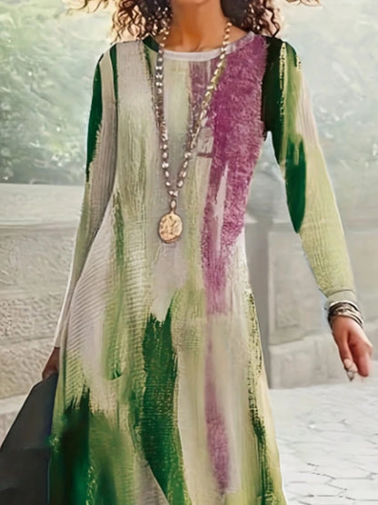 Graffiti Printed Elegant Dresses For Women Casual Long Sleeve Dresses Y2K Temperament  Famale Fashion O-Neck Clothing 2025 New