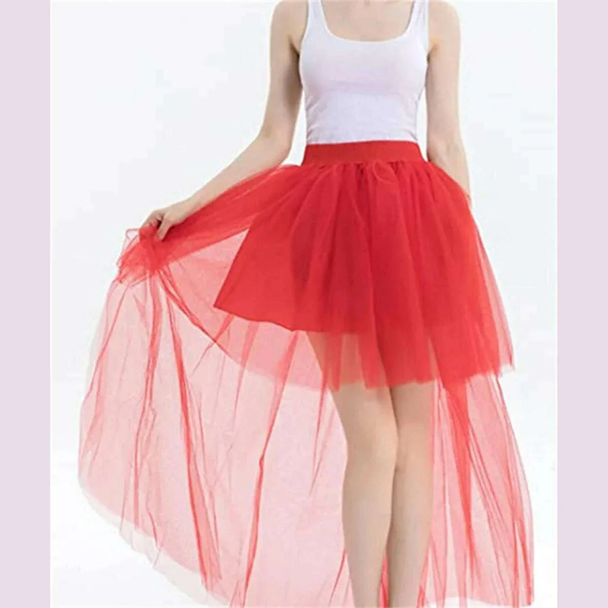 MisShow Gothic Women Hi-Lo Long Tulle Tutu Punk Skirt Elastic Waist High Low Mesh Net Halloween Cosplay Costume Maxi Skirts