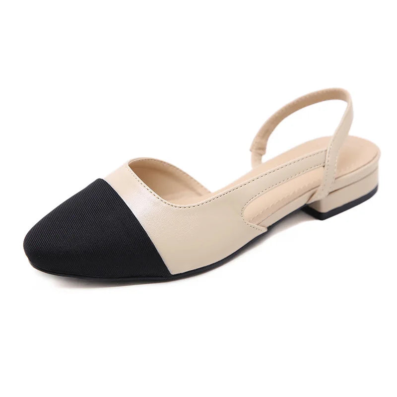 Comemore 2021 Summer Sandals Women Slingbacks High Heels Fashion Low Thick Medium Heel Shoes Leather Elegant Pumps Ladies Luxury - Kimlud