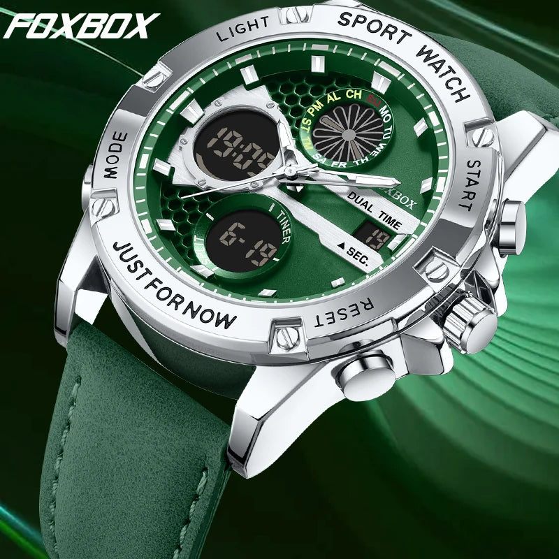LIGE FOXBOX Fashion Electronic Watches for Men Leather Military Casual Sports Waterproof Dual Digital Display Quartz Chronograph - Kimlud