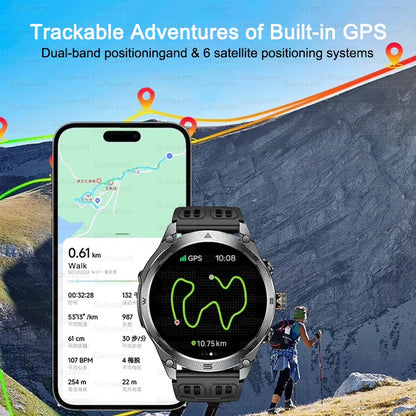 1.75''AMOLED Screen Smart Watch Men 10ATM Waterproof Compass GPS Smartwatch Bluetooth Call 1000mAh Large Battery Sports Bracelet