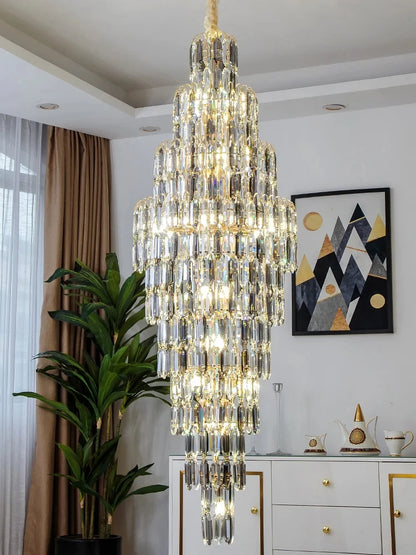 Duplex Building Chandelier Villa Living Room Crystal Lamp Hotel Luxury Chandelier High-end Spiral Staircase Long Chandelier
