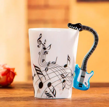 Cups with Handle Novelty Gifts 240ml Creative Music Ceramic Mug Guitar Violin Style Cute Coffee Tea Milk Stave Mugs |...