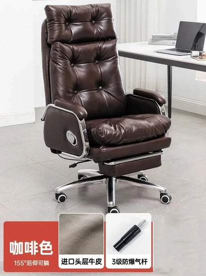 Leather Wheel Office Chair Adjustable Comfortable Modern Ergonomic Chair Mobile Computer Designer Silla Oficina Salon FurnitureY - Kimlud
