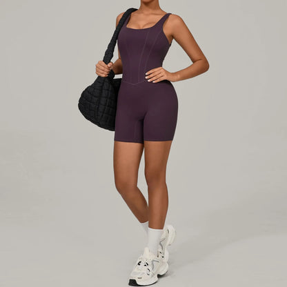 Women's Sports Suit Adjustable Shoulder Strap Jumpsuit One Piece Halter Sleeveless Bodysuit Short Jumpsuits Push Up Sportswear