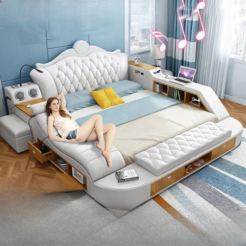 Headboard Storage Double Bed Queen Drawers King Size Smart Bed Luxury Princess Modern Letto Matrimoniale Bedroom...