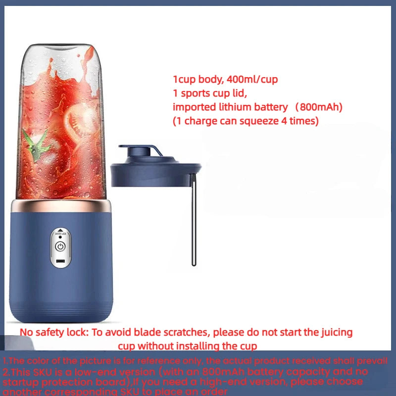 HOMEFISH 1PCS Juice Extractor Portable Rechargeable Small Juice Cup Home and Outdoor Multifunctional Juice Mixing 2Cups