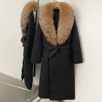 OFTBUY Long Puffer coat Real Fox Fur White Duck Down Coat New Winter Women Collar Fluffy  Jacket Female Thick Warm Reality Fur