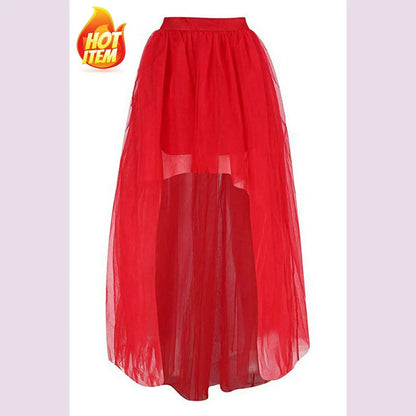 MisShow Gothic Women Hi-Lo Long Tulle Tutu Punk Skirt Elastic Waist High Low Mesh Net Halloween Cosplay Costume Maxi Skirts