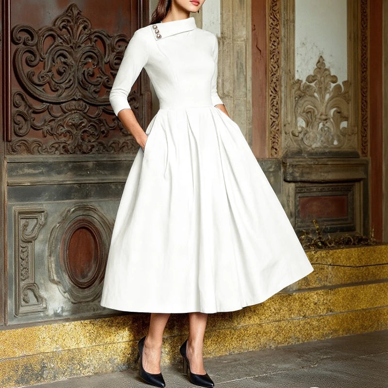 Women Vestidos ZANZEA Elegant Long Dresses 2026 Summer Spring Casual A-Line Fashion Buttons Lapel Solid Color Midi...