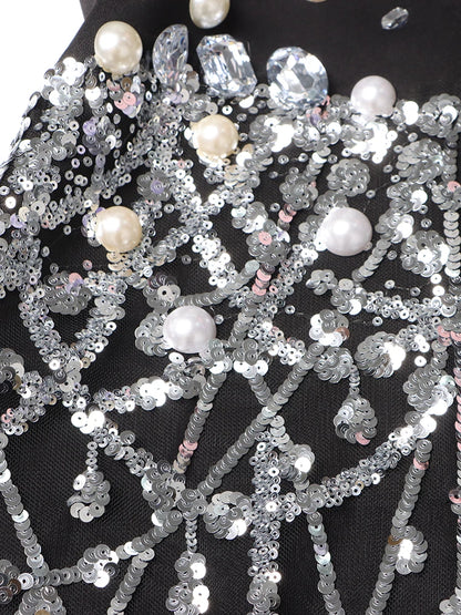 TWOTWINSTYLE Temperament Spliced Diamonds Dress For Women Lapel Long Sleeve High Waist Patchwork Sequins Chic Dresses Female New - Kimlud