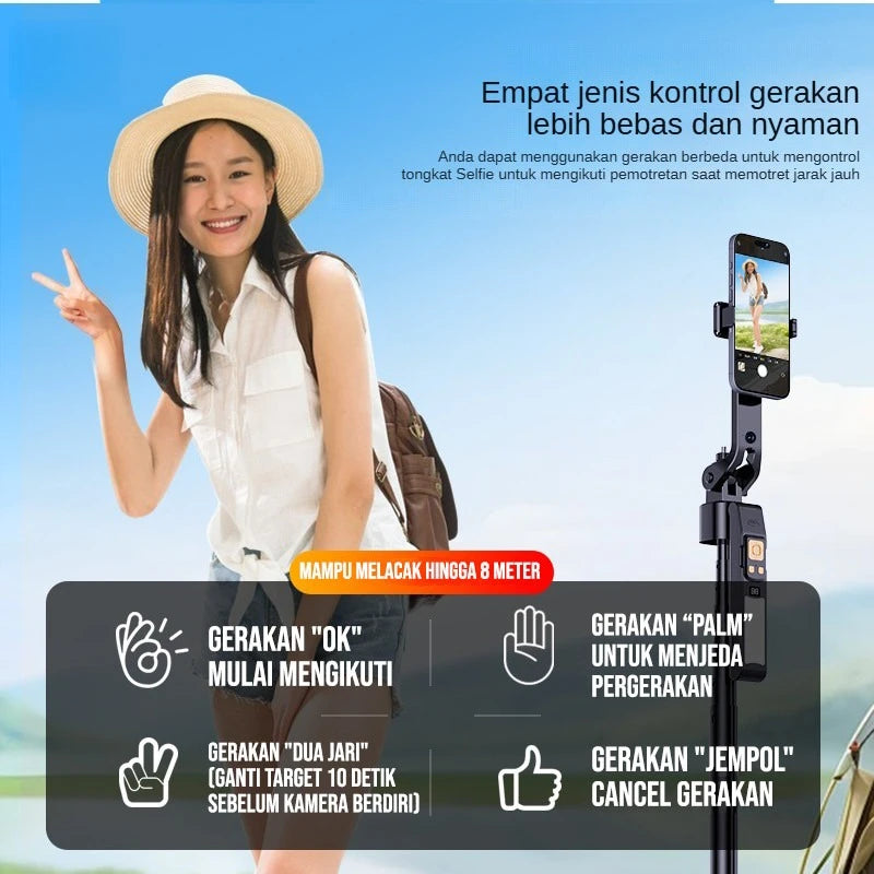 CL12P 180CM Selfie Stick Auto AI Face Tracking Quad Stand 360 Rotation Gimbal Tripod Stabilizer with LED Fill Light