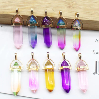 New Fashion Glass Colorfull Pillar Point Charm Pendants for Jewelry Pendants Making 24pcs/lot Wholesale Free Shipping