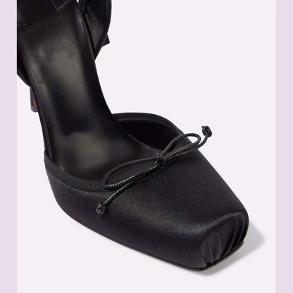 Ladies' New Summer Square Satin High-heeled Sandals with Ankle Straps, Fashionable Party and Banquet Ballet High-heeled Shoes