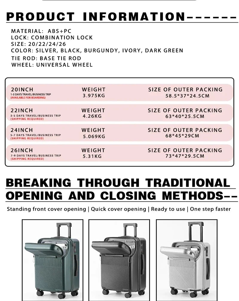 Suitcase Luggage Stylish Business Suitcase with Cup Holder Compact 20-inch Lightweight Carry-on - Kimlud